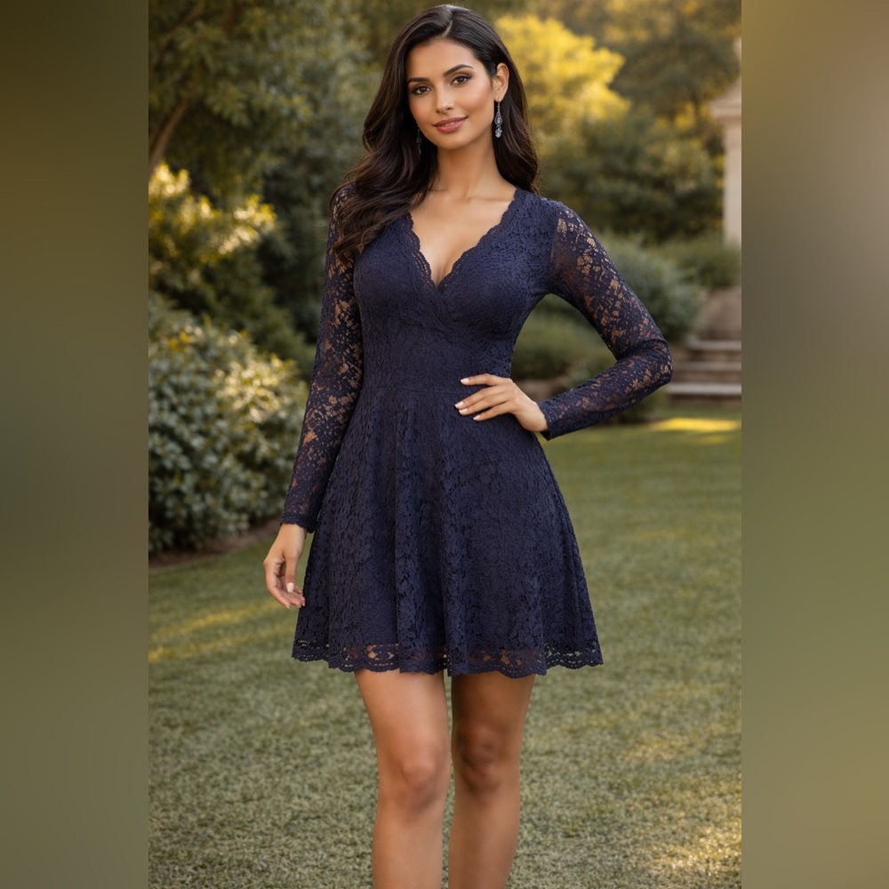 Long Sleeve Lace V Neck Dress